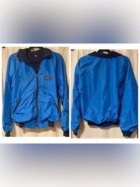 Retro Blue 90s Patagonia Blue Zip Windbreaker Fleece Bomber Jacket— Size Small